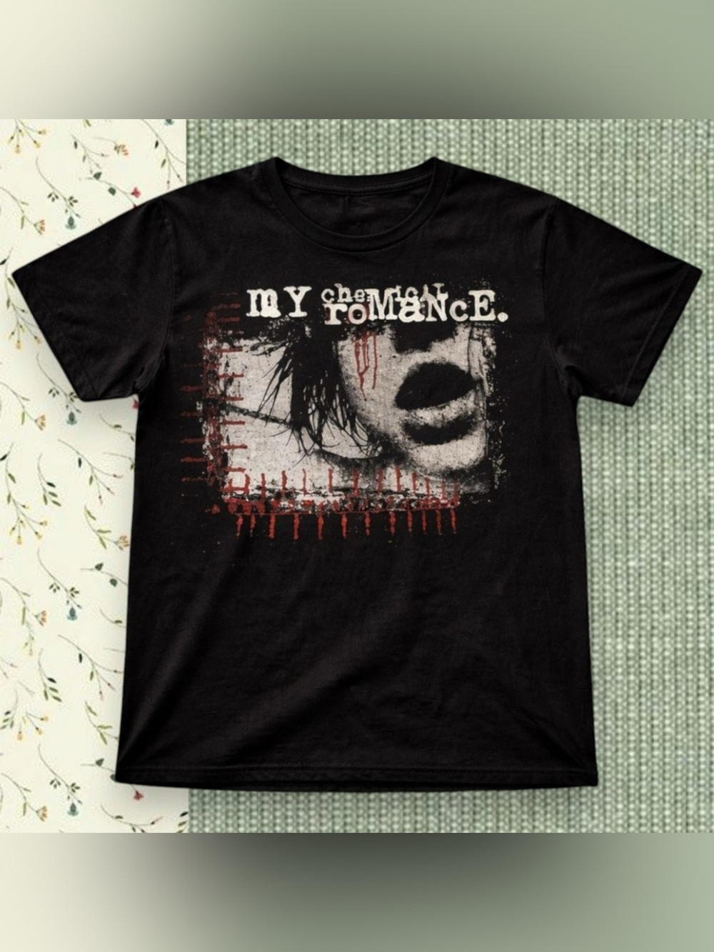 Black Distressed Face Graphic T-Shirt Unisex Emo Grunge Style